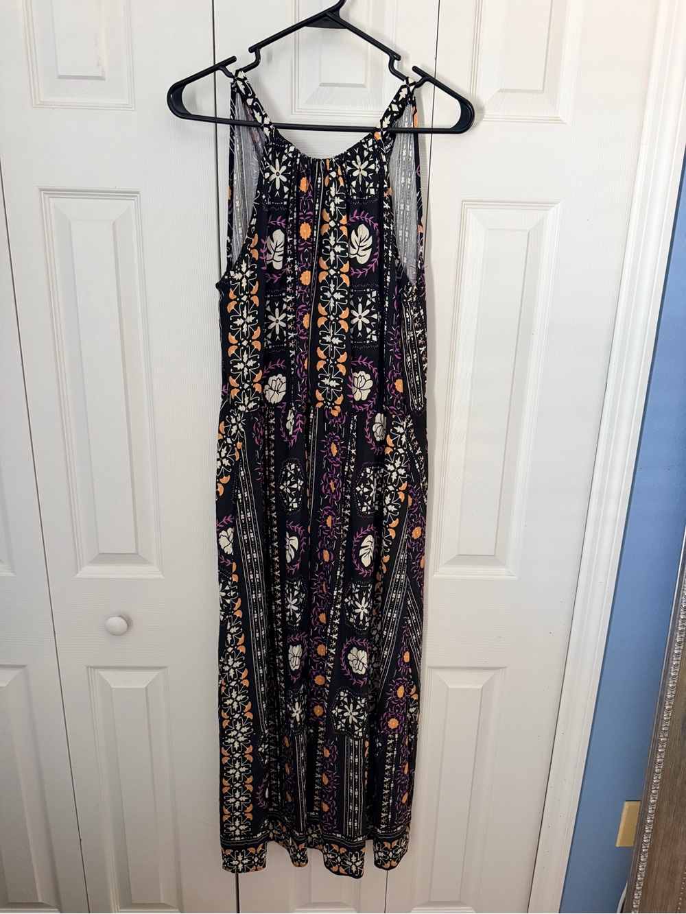 BloomChic Black Maxi Dress with Purple & Orange Floral Print